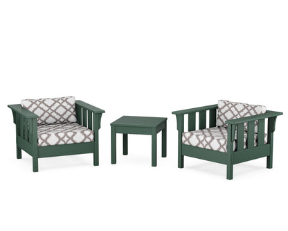 Martha Stewart by POLYWOOD® Acadia 3-Piece Deep Seating Set in Green / Trellis Grey Mist