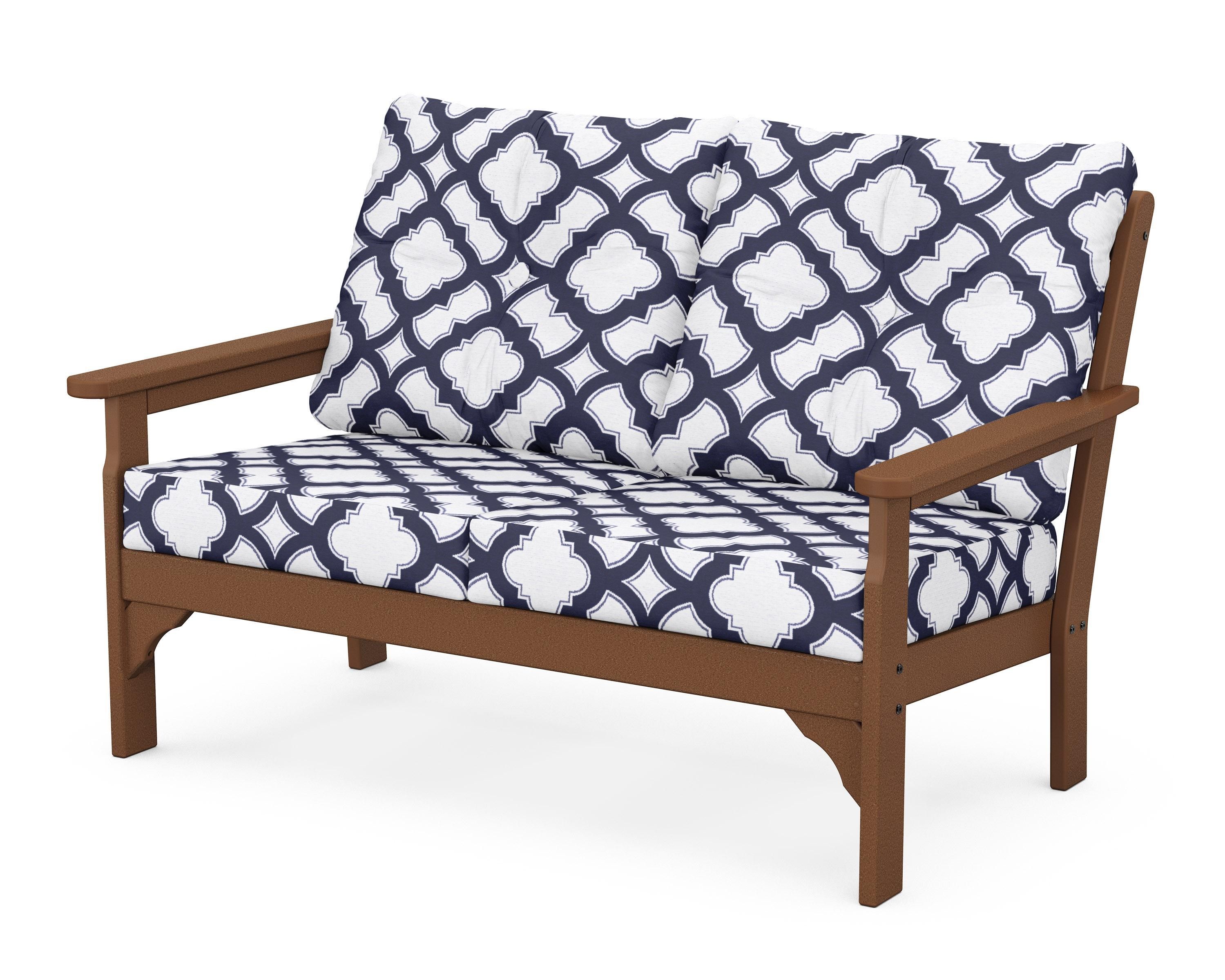POLYWOOD® Vineyard Deep Seating Loveseat in Teak / Trellis Navy