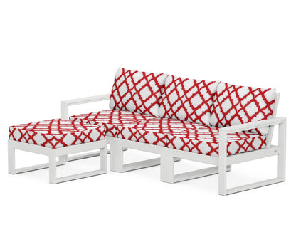 POLYWOOD® EDGE 4-Piece Modular Deep Seating Set with Ottoman in White / Trellis Crimson