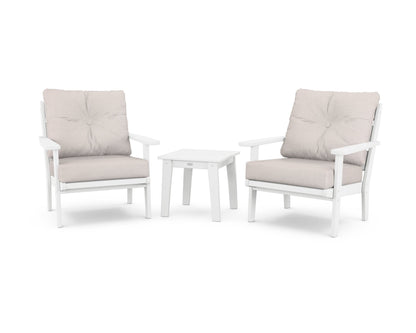 POLYWOOD® Lakeside 3-Piece Deep Seating Chair Set in White / Dune Burlap