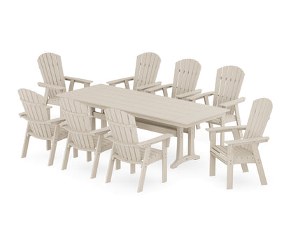 POLYWOOD® Nautical 9-Piece Curveback Adirondack Farmhouse Dining Set with Trestle Legs in Sand