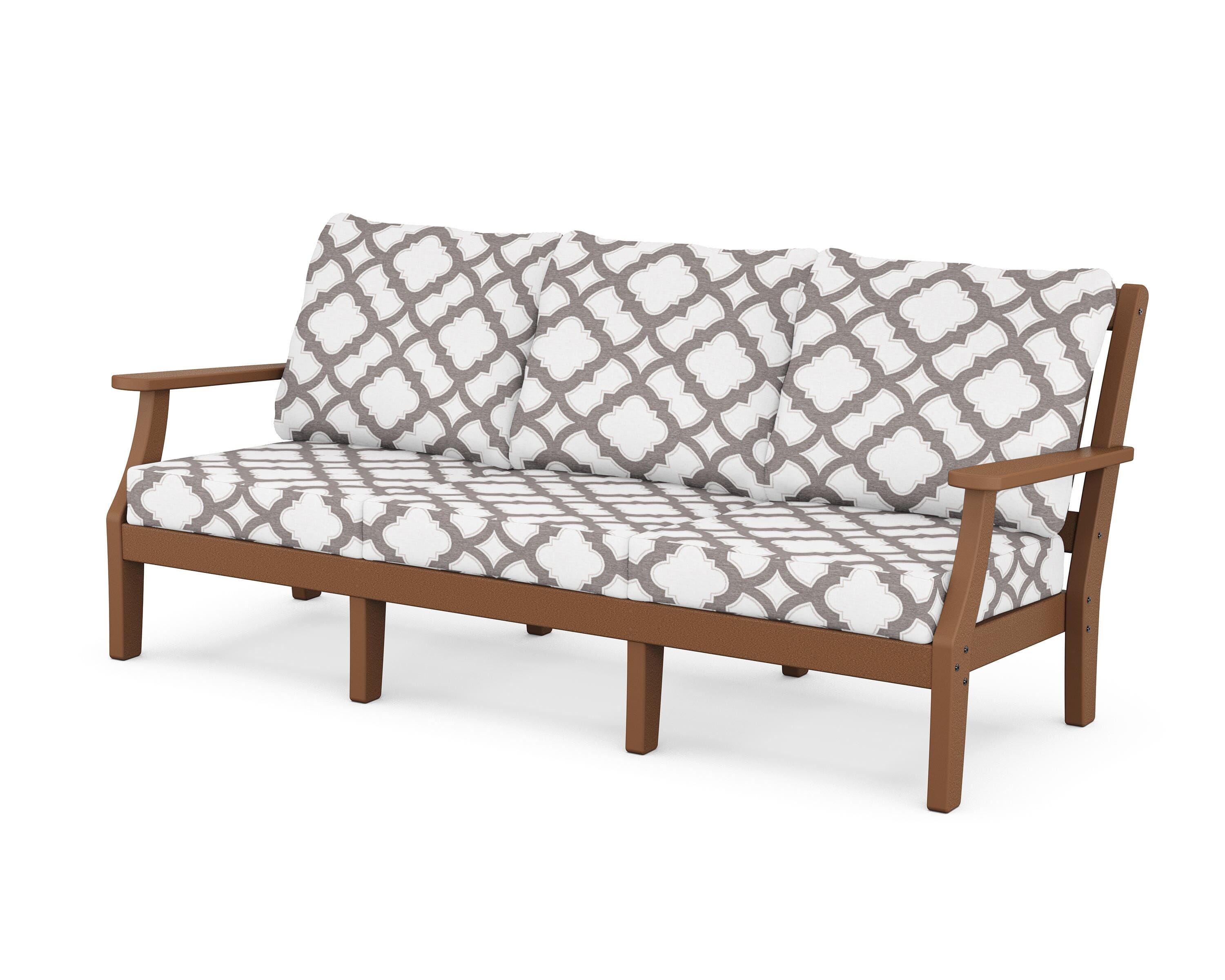 Martha Stewart by POLYWOOD® Chinoiserie Deep Seating Sofa in Teak / Trellis Grey Mist