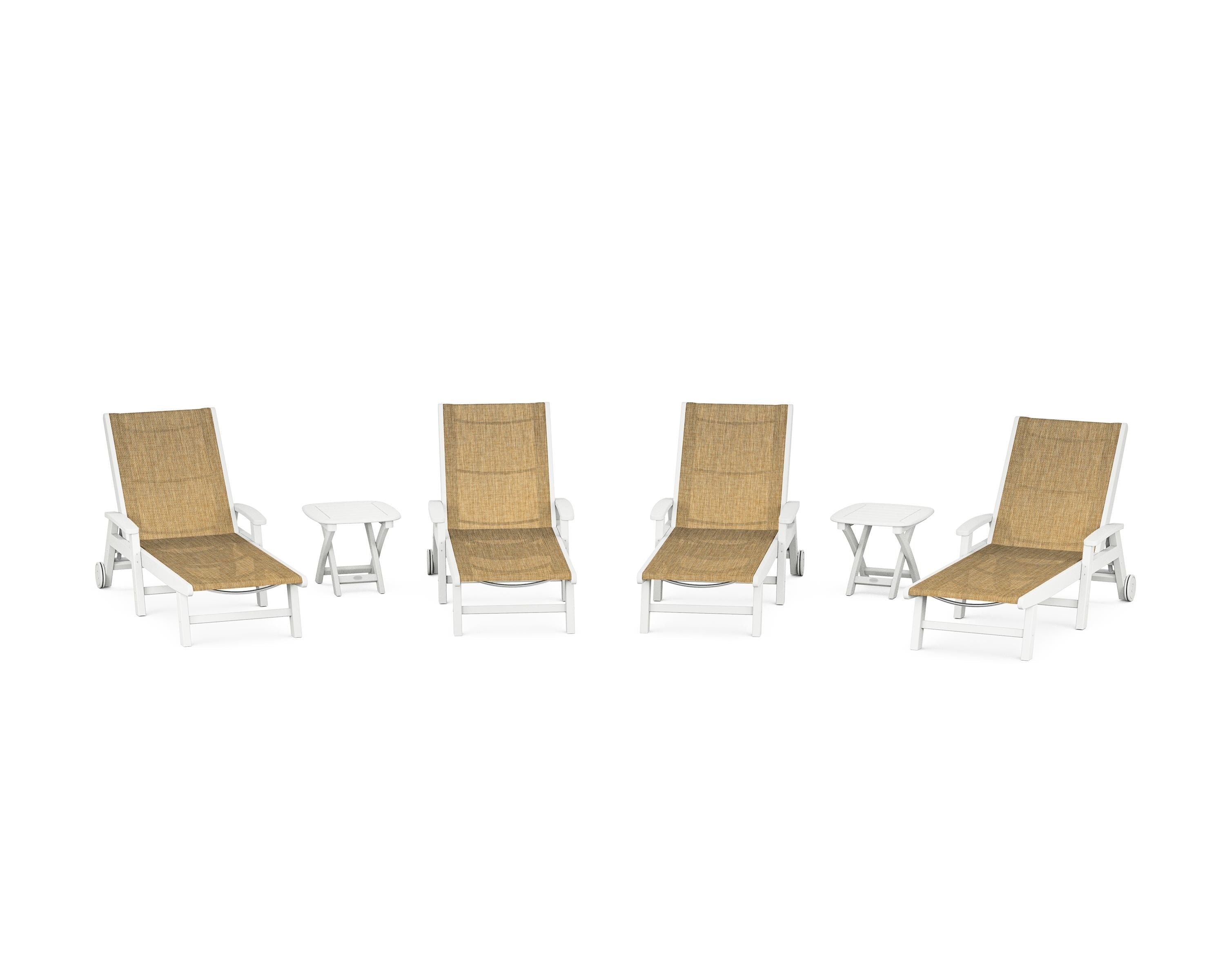 POLYWOOD® Coastal Chaise 6-Piece Set with Wheels in White / Burlap Sling