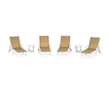POLYWOOD® Coastal Chaise 6-Piece Set with Wheels in White / Burlap Sling