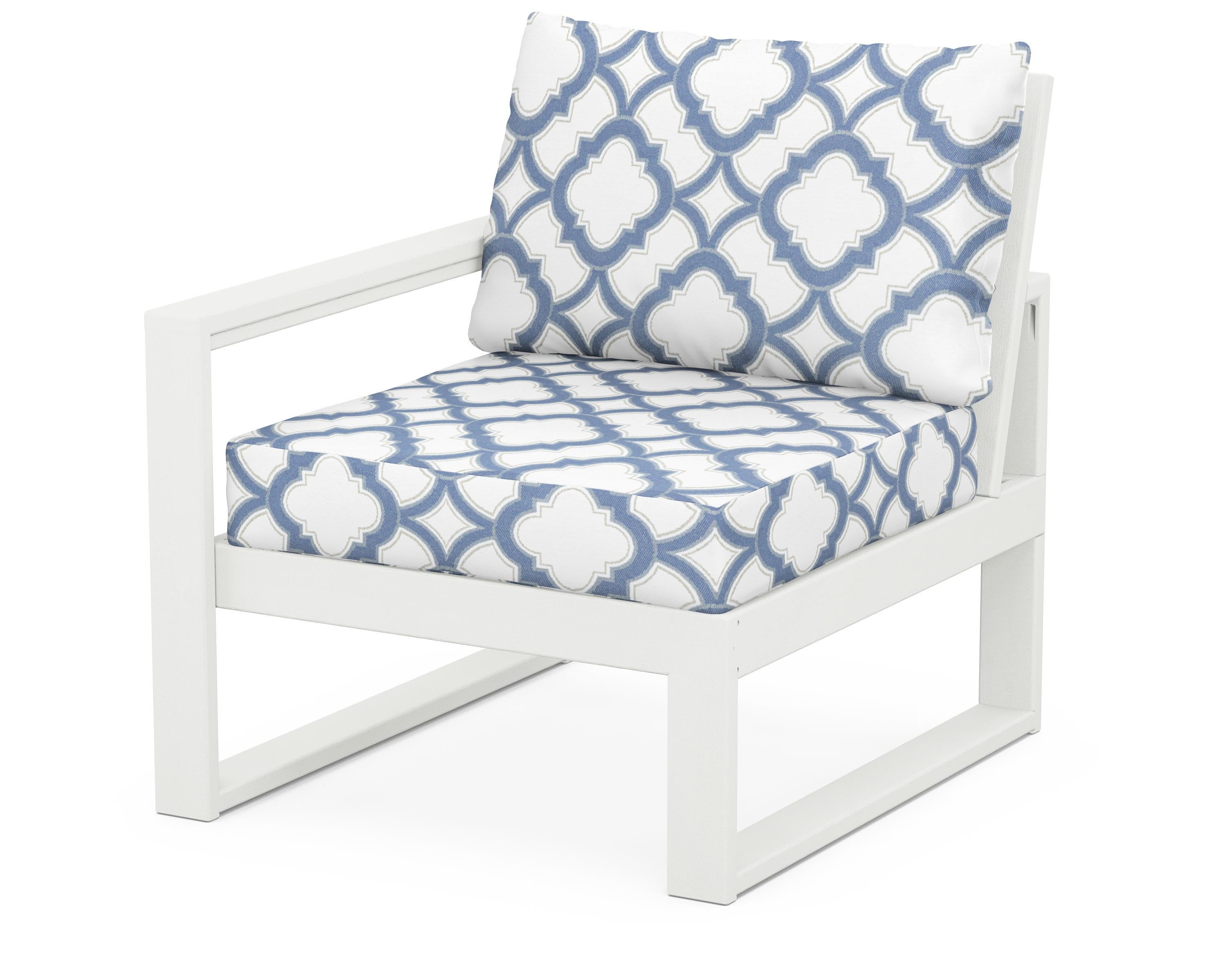 POLYWOOD® EDGE Modular Left Arm Chair in Vintage White / Trellis Sky Blue