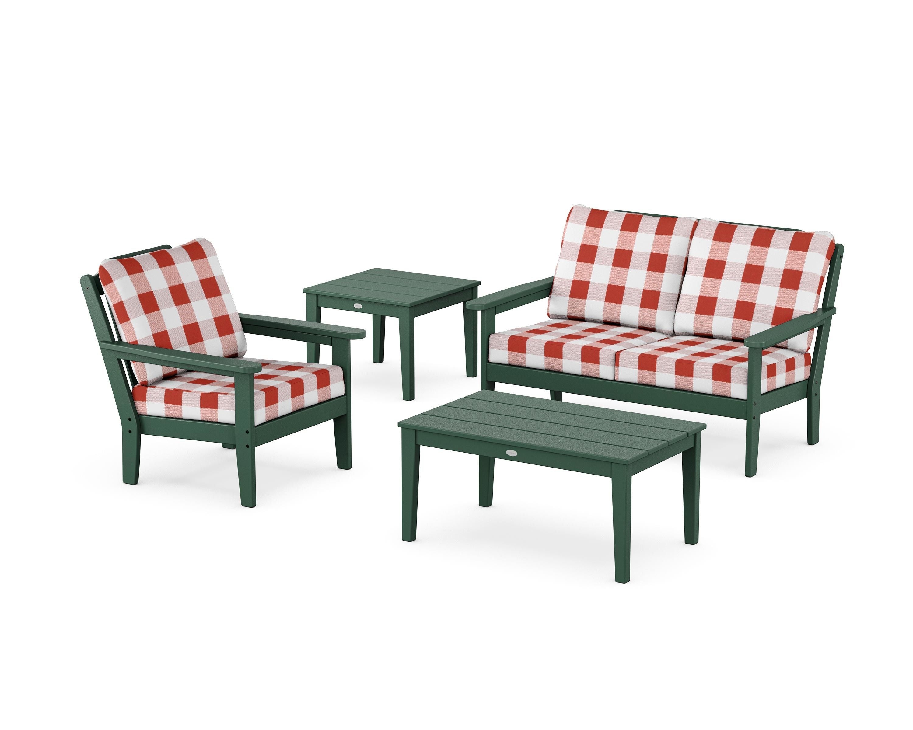 Country Living Wovendale 4-Piece Deep Seating Set in Green / Buffalo Plaid Crimson