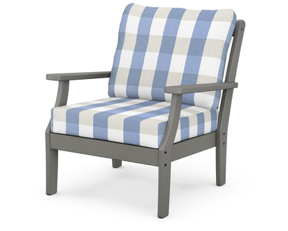 POLYWOOD® Braxton Deep Seating Chair in Slate Grey / Buffalo Plaid Sky Blue