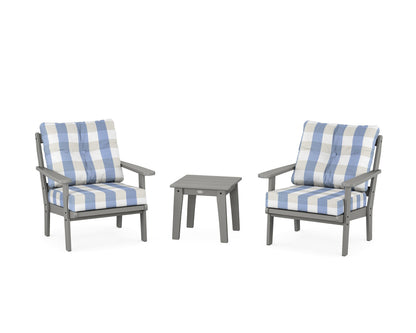 POLYWOOD® Mission 3-Piece Deep Seating Set in Slate Grey / Buffalo Plaid Sky Blue