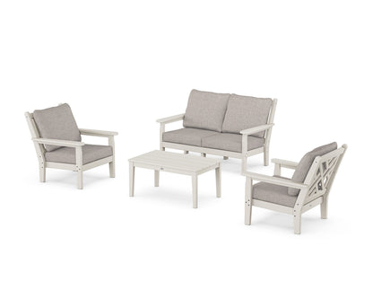 POLYWOOD® Chippendale 4-Piece Deep Seating Set with Loveseat in Sand / Weathered Tweed