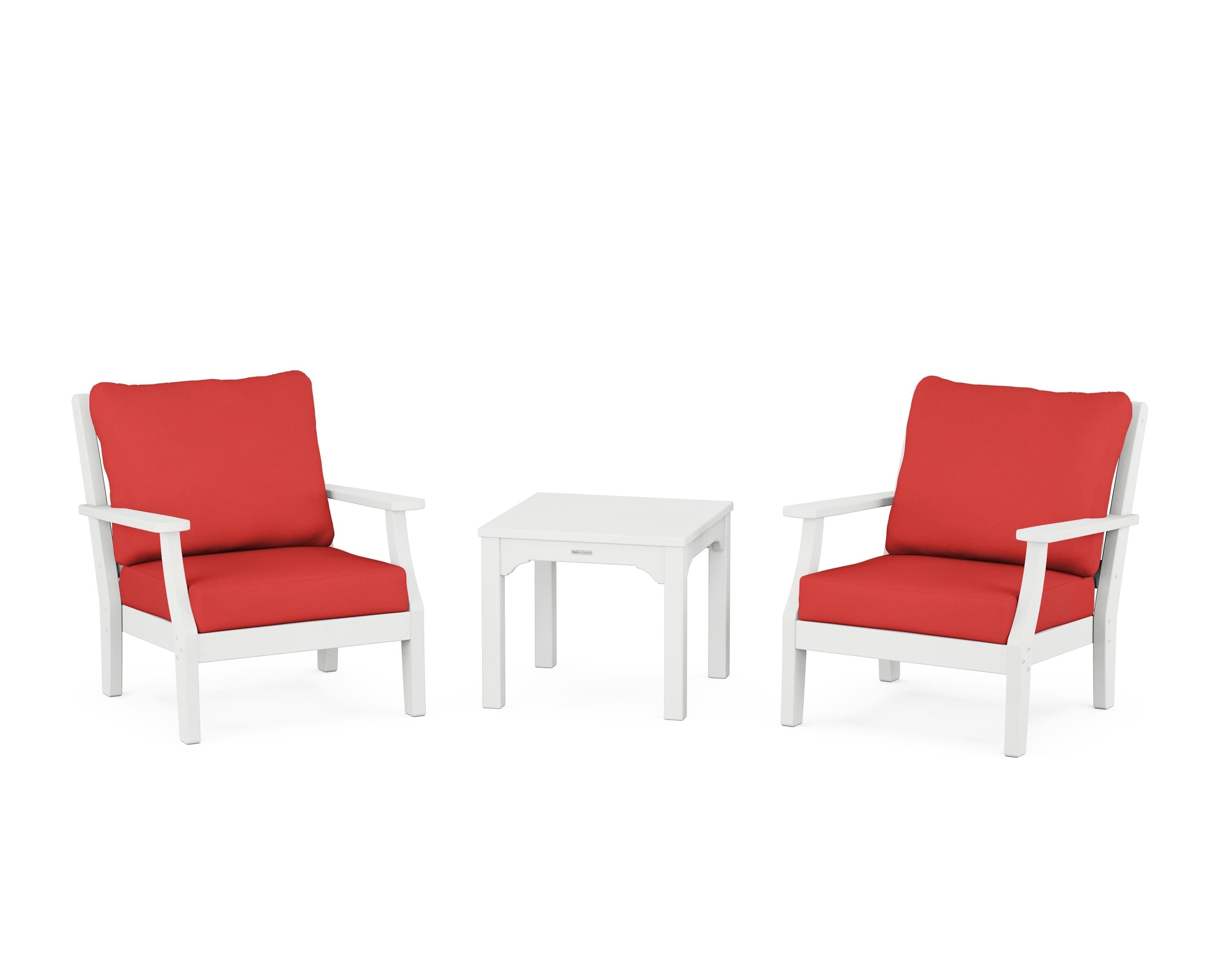 Martha Stewart by POLYWOOD® Chinoiserie 3-Piece Deep Seating Set in White / Crimson Linen