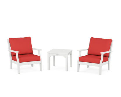 Martha Stewart by POLYWOOD® Chinoiserie 3-Piece Deep Seating Set in White / Crimson Linen