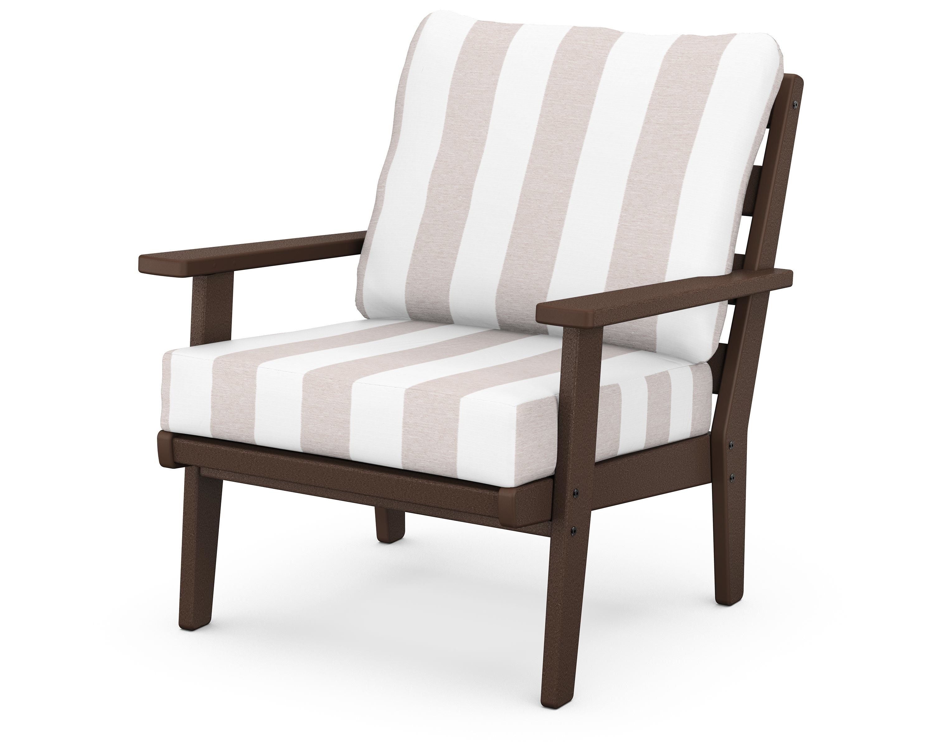 POLYWOOD® Grant Park Deep Seating Chair in Mahogany / Cabana Stripe Dune Burlap