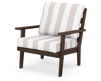 POLYWOOD® Grant Park Deep Seating Chair in Mahogany / Cabana Stripe Dune Burlap