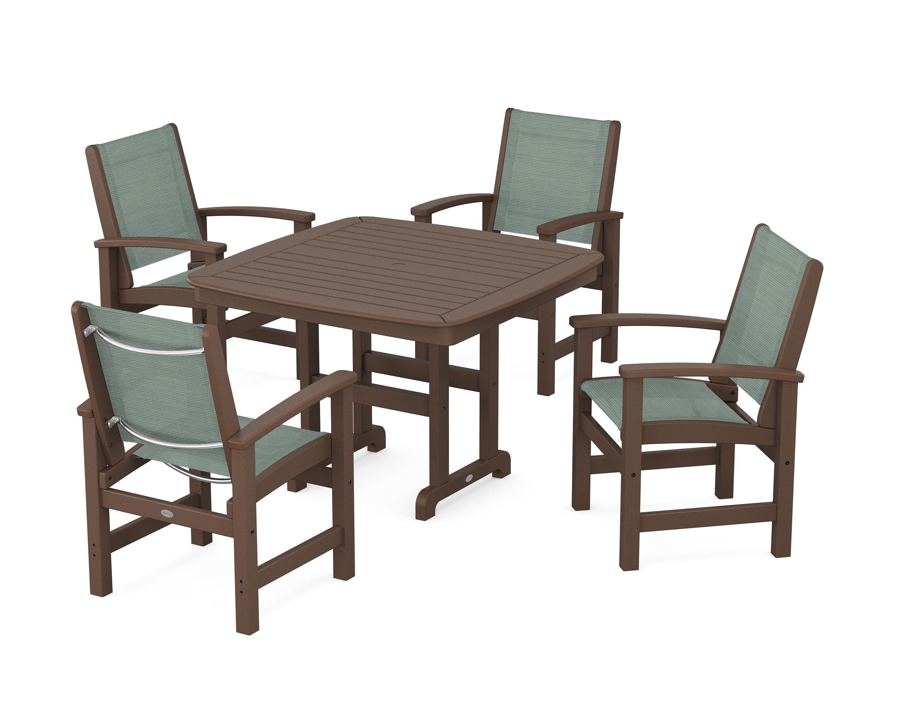 POLYWOOD® Coastal 5-Piece Dining Set in Mahogany / Dupioni Sea Mist Sling