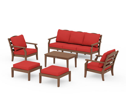 Draper James™ by  POLYWOOD® Savannah 6-Piece Lounge Sofa Set in Teak / Crimson Linen