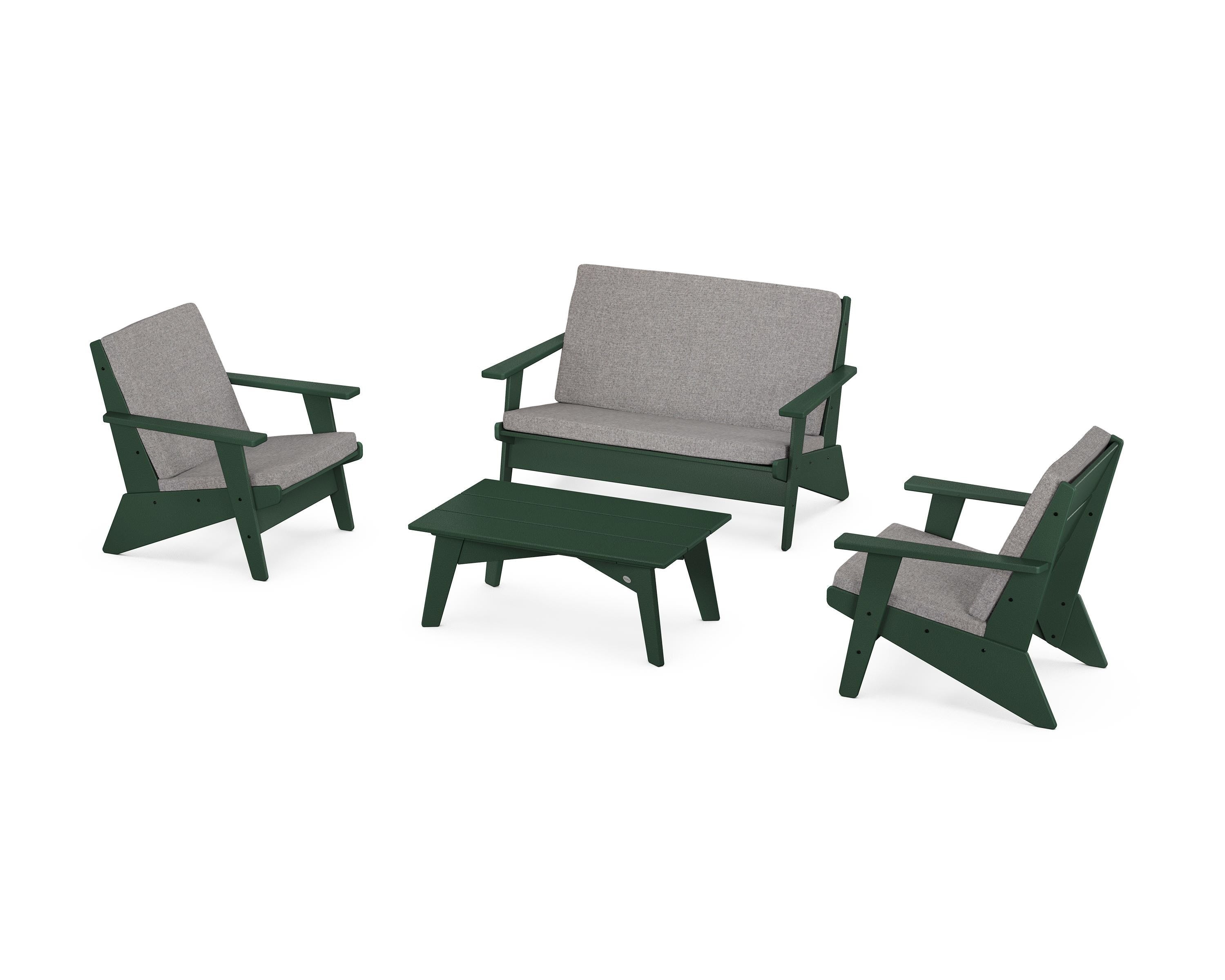 POLYWOOD® Riviera Modern Lounge 4-Piece Set in Green / Grey Mist