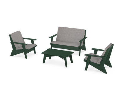 POLYWOOD® Riviera Modern Lounge 4-Piece Set in Green / Grey Mist