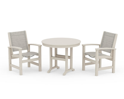 POLYWOOD® Coastal 3-Piece Round Dining Set in Sand / Birch Sling