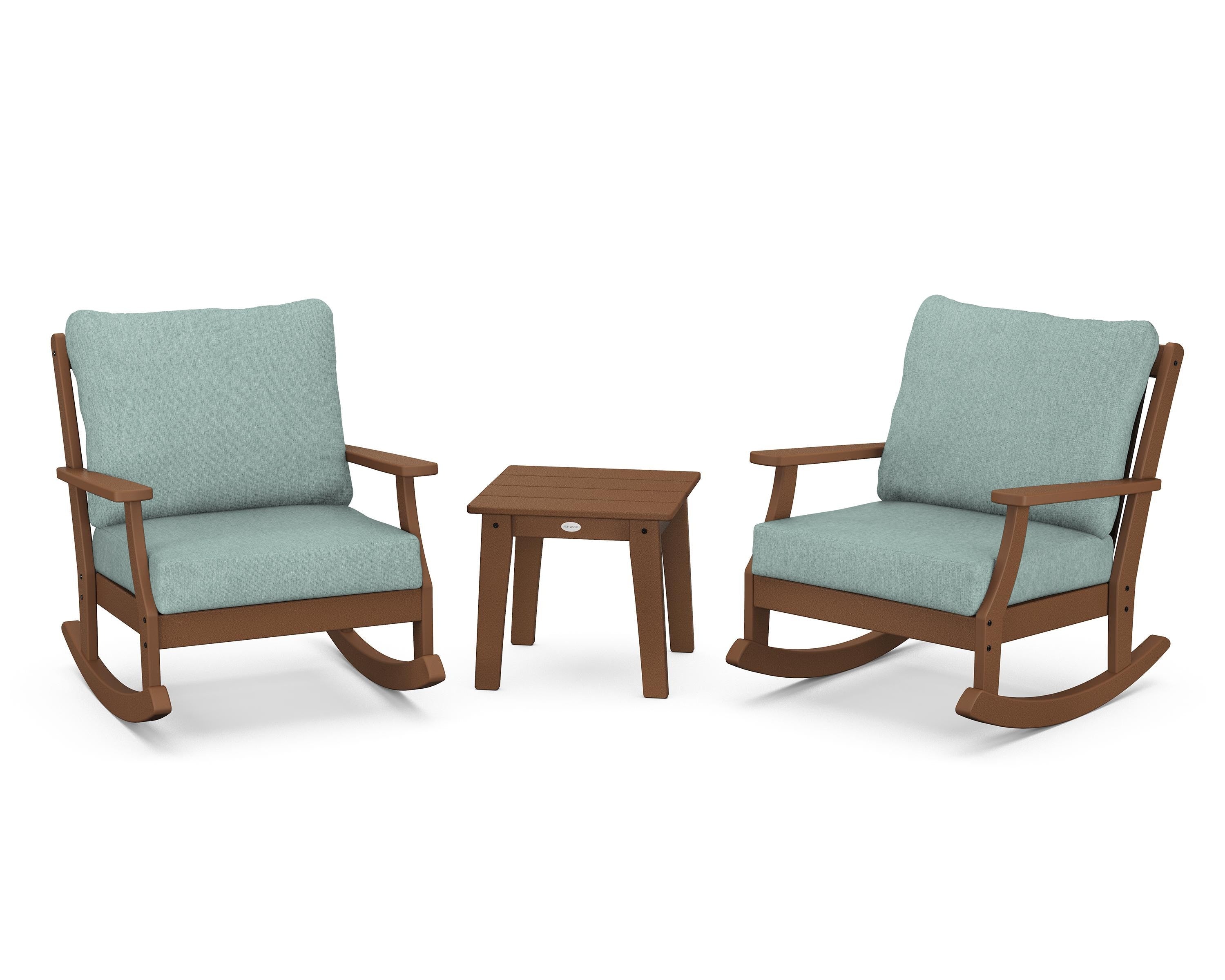 POLYWOOD® Braxton 3-Piece Deep Seating Rocker Set in Teak / Glacier Spa