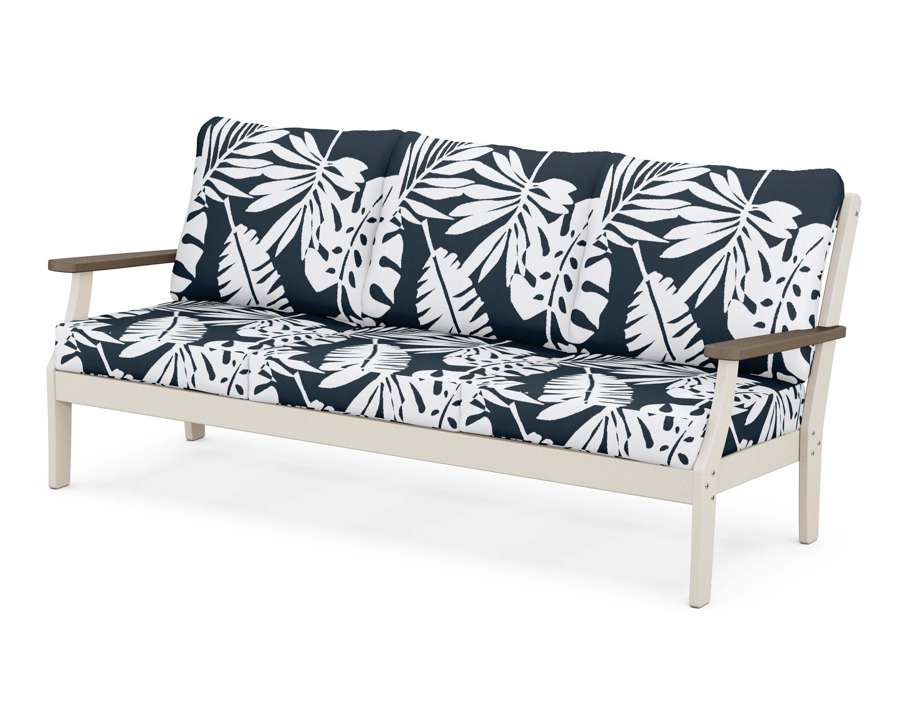 POLYWOOD® Braxton Deep Seating Sofa in Sand / Kona / Leaf Marine Indigo