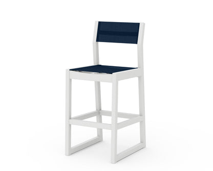 POLYWOOD® EDGE Sling Bar Side Chair in White / Navy Blue Sling