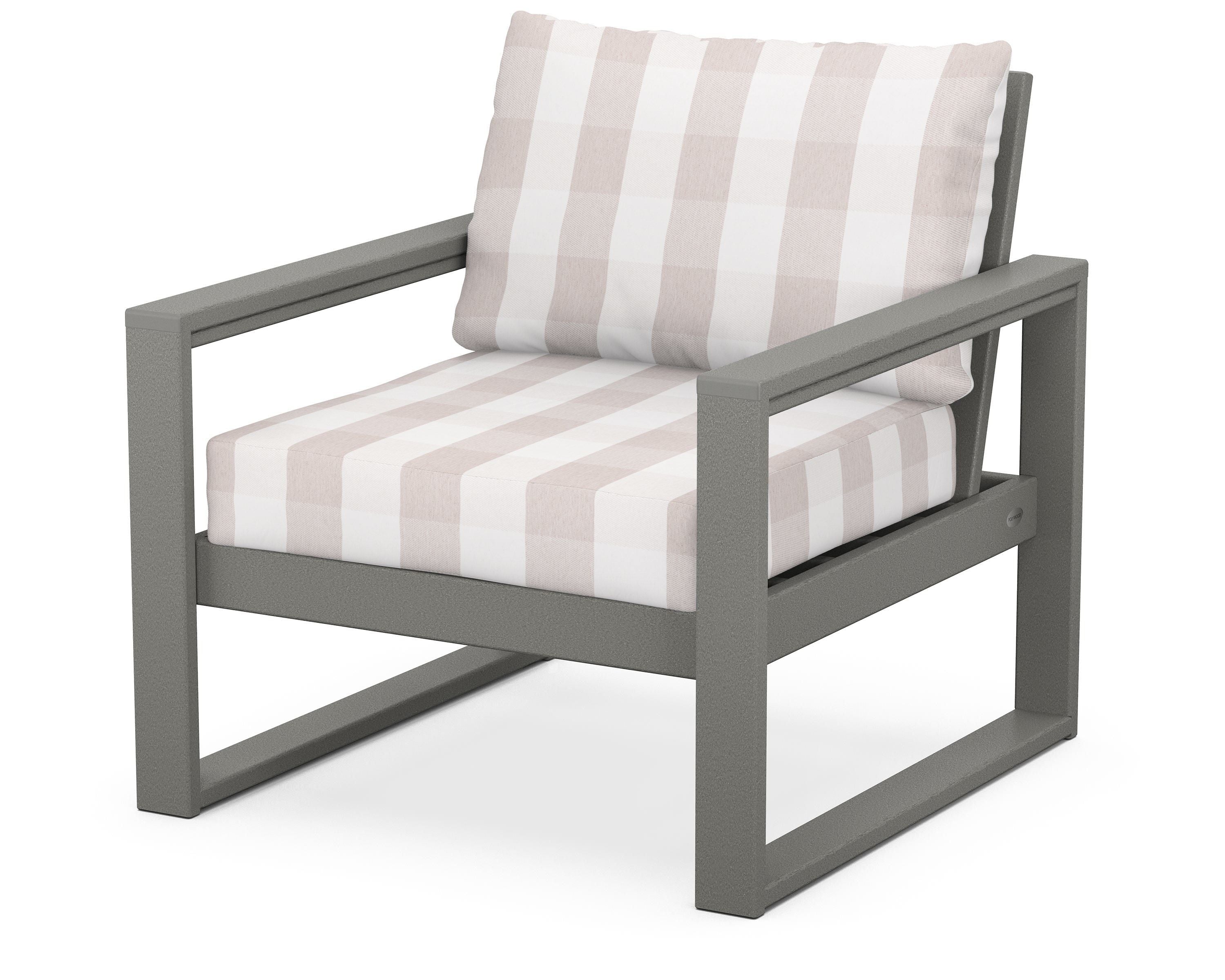 POLYWOOD® EDGE Club Chair in Slate Grey / Buffalo Plaid Dune Burlap