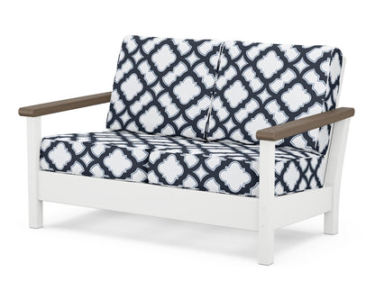 POLYWOOD® Harbour Deep Seating Loveseat in White / Kona / Trellis Marine Indigo