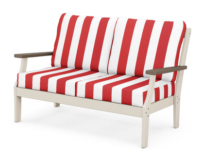 POLYWOOD® Braxton Deep Seating Loveseat in Sand / Kona / Cabana Stripe Crimson