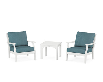 Martha Stewart by POLYWOOD® Chinoiserie 3-Piece Deep Seating Set in White / Ocean Teal