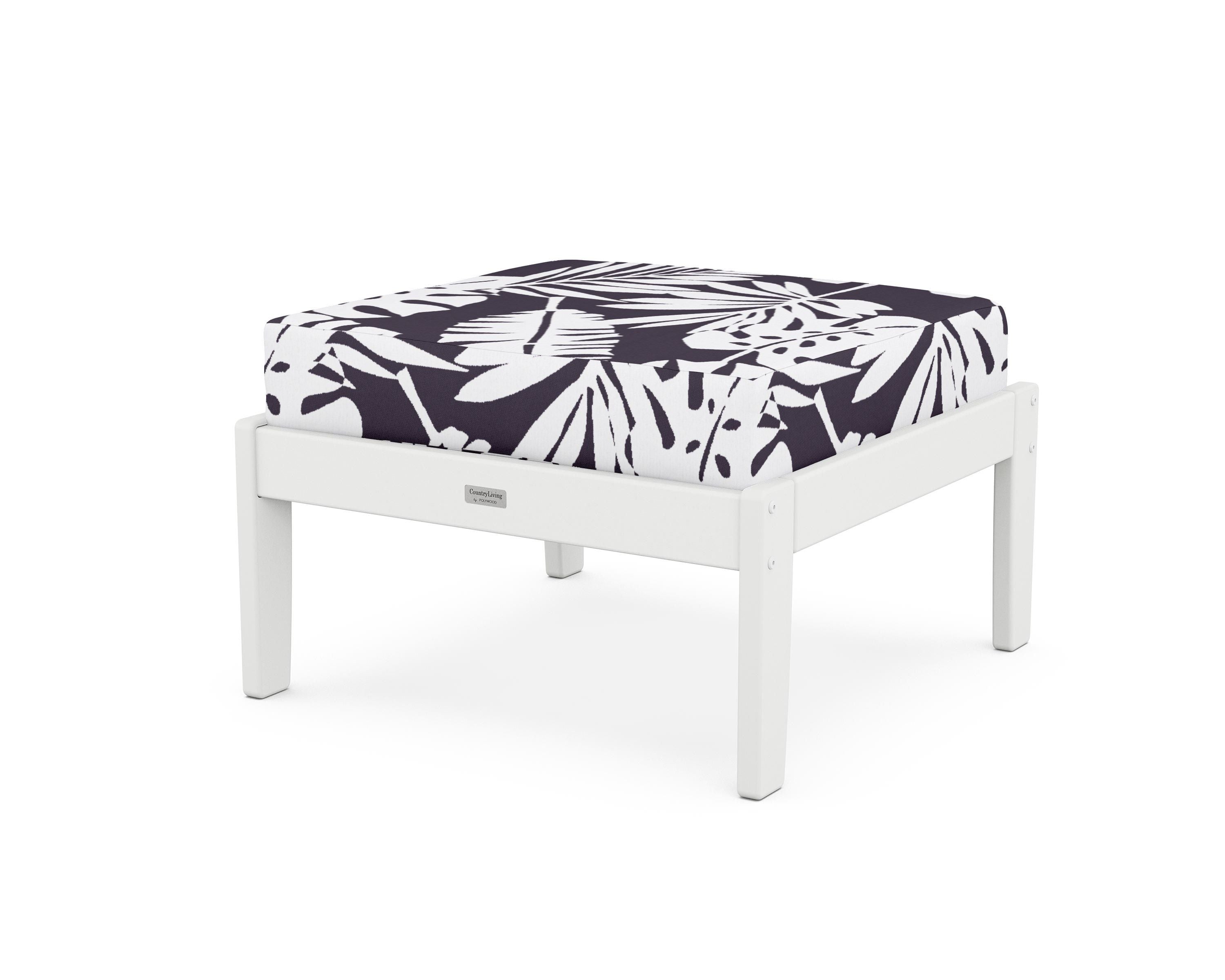 Country Living Cottage Deep Seating Ottoman in White / Leaf Navy