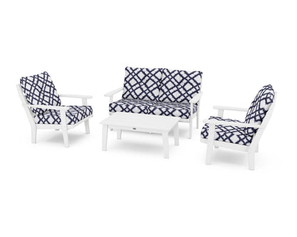 POLYWOOD® Lakeside 4-Piece Deep Seating Set in White / Trellis Navy