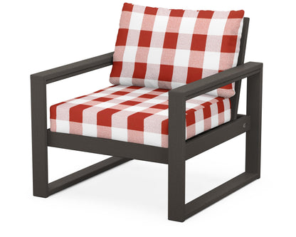 POLYWOOD® EDGE Club Chair in Vintage Coffee / Buffalo Plaid Crimson