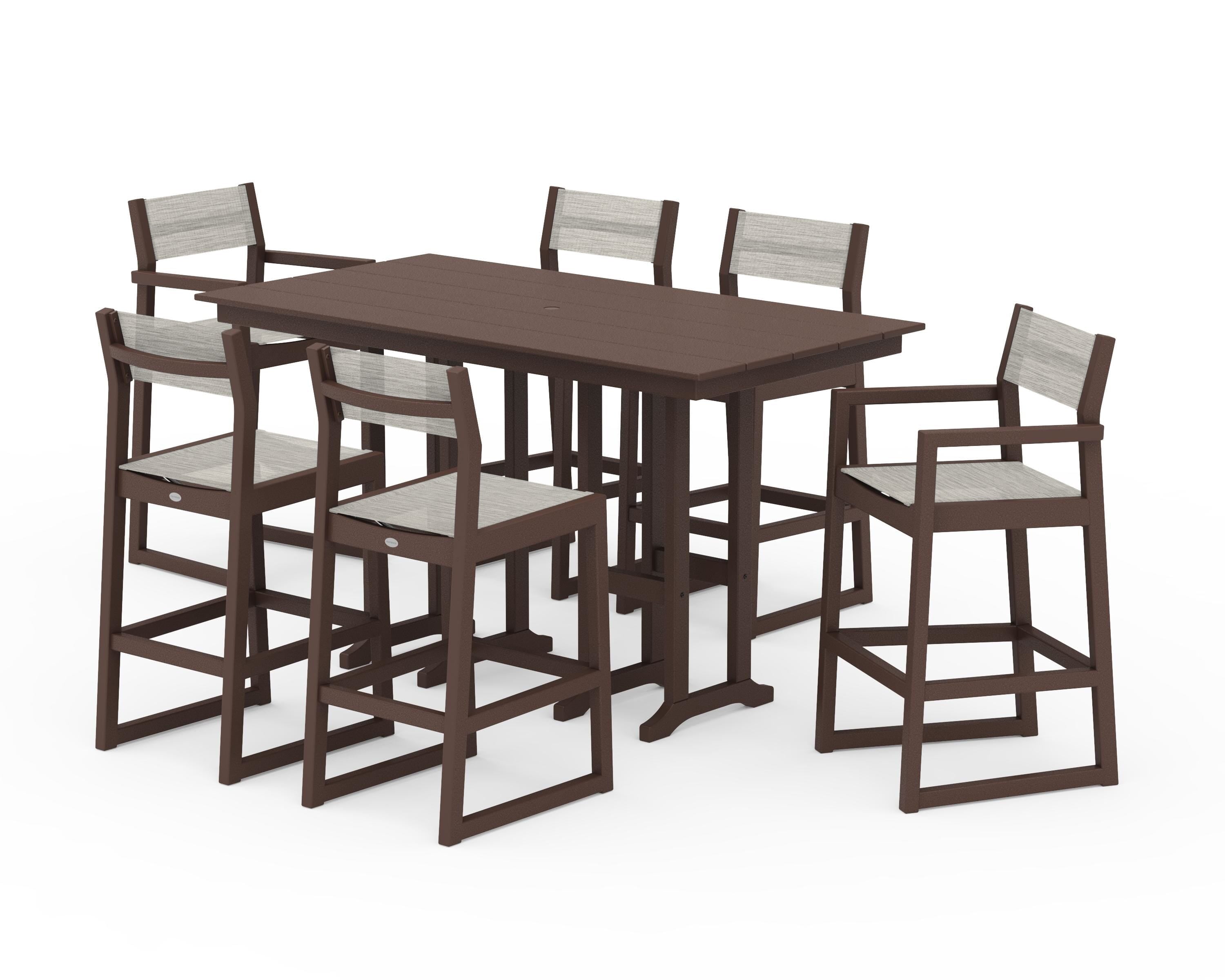 POLYWOOD® EDGE Sling 7-Piece Farmhouse Bar Set in Mahogany / Birch Sling