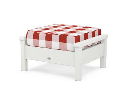 POLYWOOD® Harbour Deep Seating Ottoman in Vintage White / Buffalo Plaid Crimson