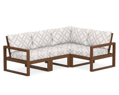POLYWOOD® EDGE 4-Piece Modular Deep Seating Set in Teak / Trellis Dune Burlap