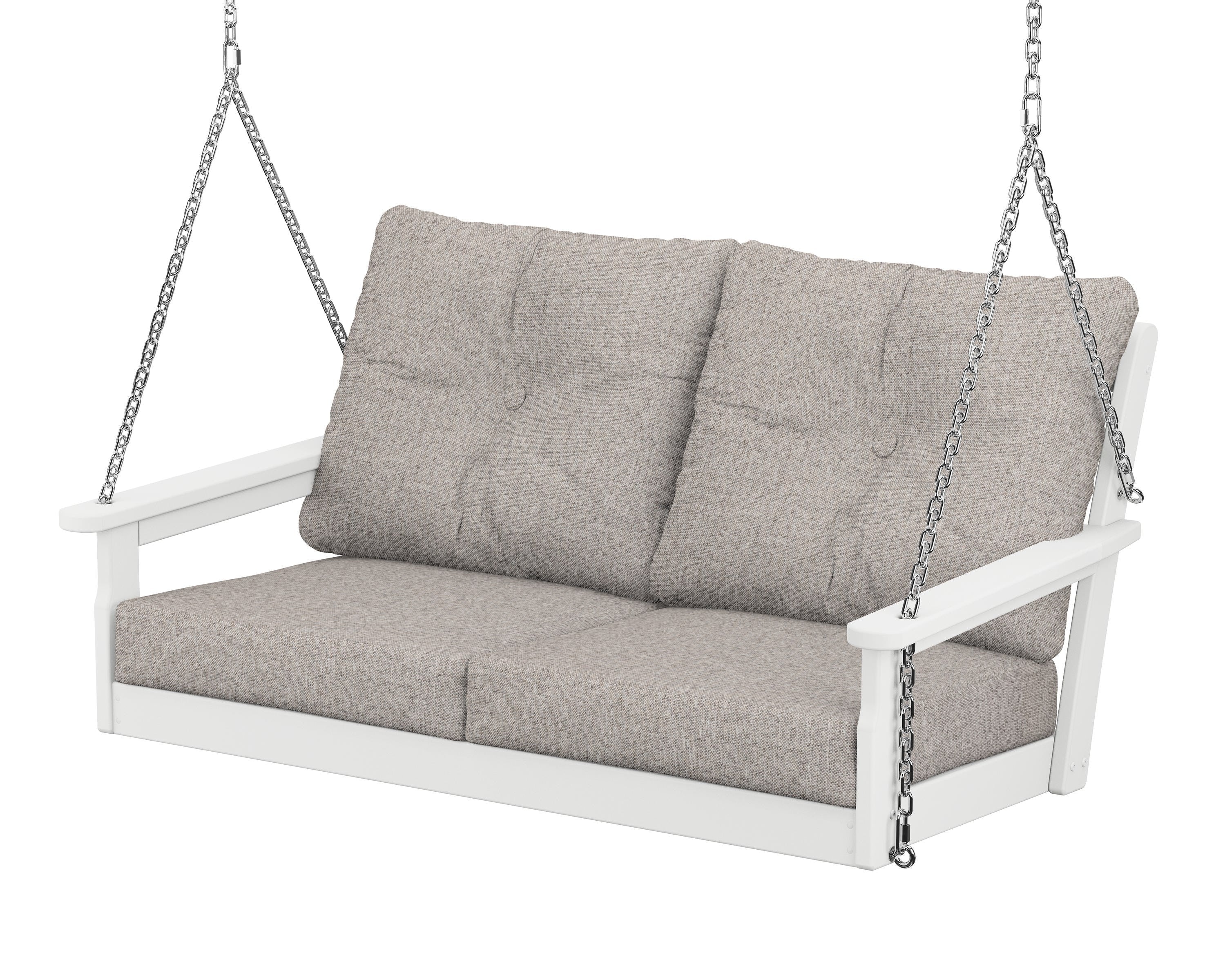 POLYWOOD® Vineyard Deep Seating Swing in White / Weathered Tweed