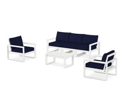 POLYWOOD® EDGE Sectional 4-Piece Deep Seating Set with Sofa in White / Navy