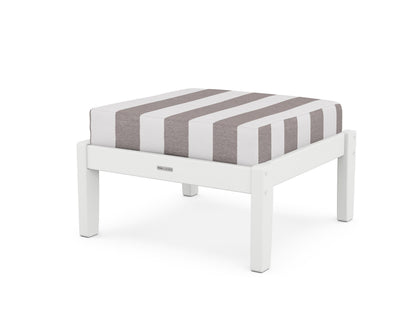 Martha Stewart by POLYWOOD® Chinoiserie Deep Seating Ottoman in White / Cabana Stripe Grey Mist