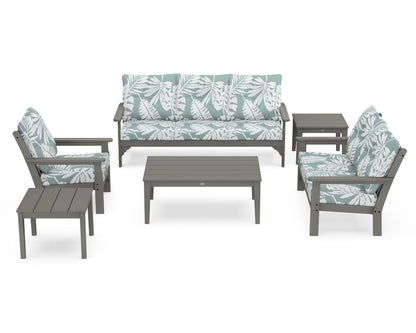 POLYWOOD® Vineyard 6-Piece Deep Seating Set in Slate Grey / Leaf Glacier Spa