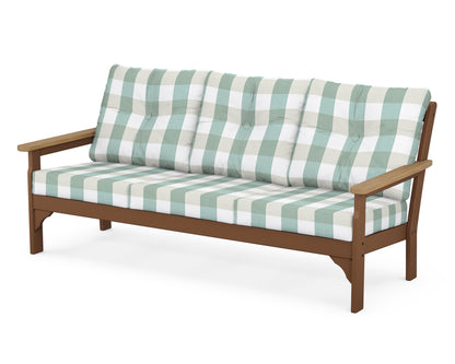 POLYWOOD® Vineyard Deep Seating Sofa in Teak / Natural / Buffalo Plaid Glacier Spa