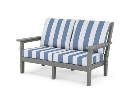 POLYWOOD® Chippendale Deep Seating Loveseat in Slate Grey / Cabana Stripe Sky Blue