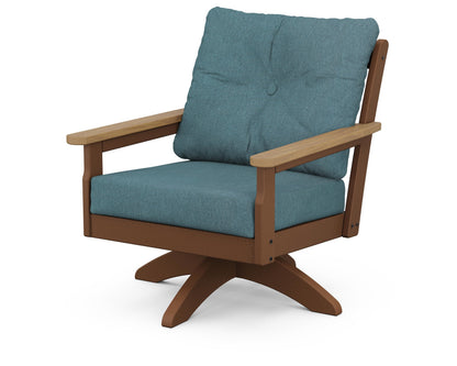 POLYWOOD® Vineyard Deep Seating Swivel Chair in Teak / Natural / Ocean Teal