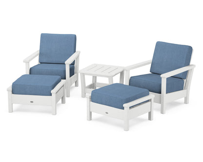 POLYWOOD® Harbour 5-Piece Deep Seating Chair Set in White / Sky Blue