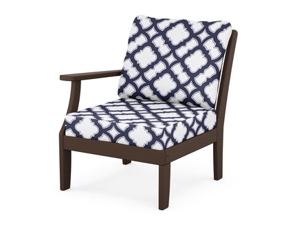POLYWOOD® Braxton Modular Left Arm Chair in Mahogany / Trellis Navy