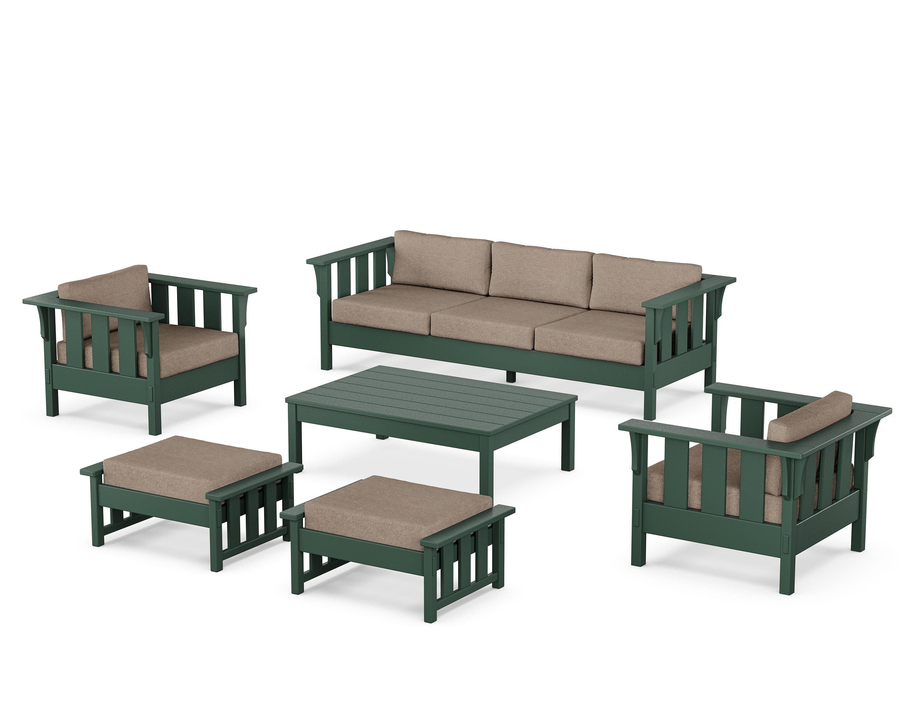 Martha Stewart by POLYWOOD® Acadia 6-Piece Lounge Sofa Set in Green / Spiced Burlap