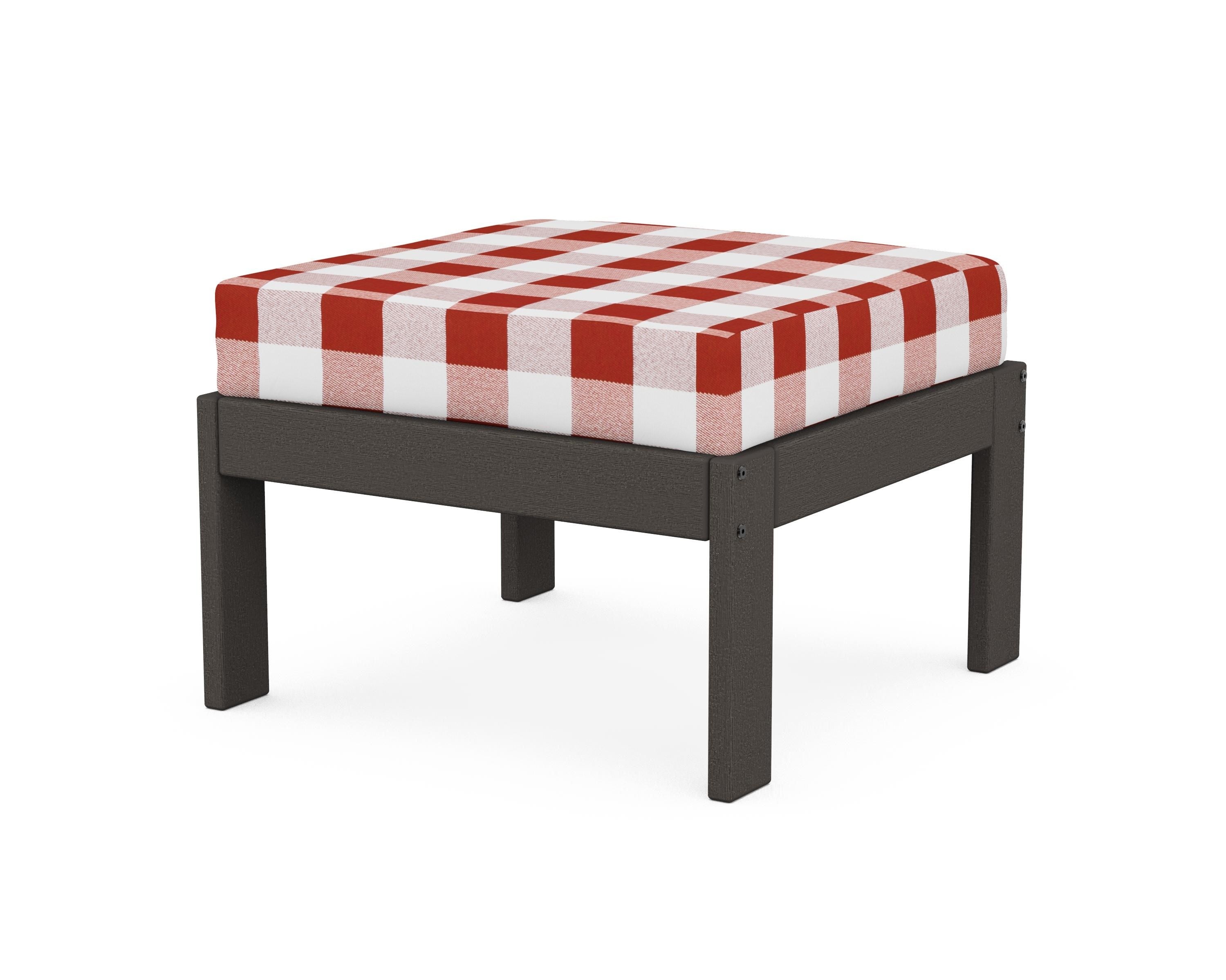 POLYWOOD® Vineyard Modular Ottoman in Vintage Coffee / Buffalo Plaid Crimson