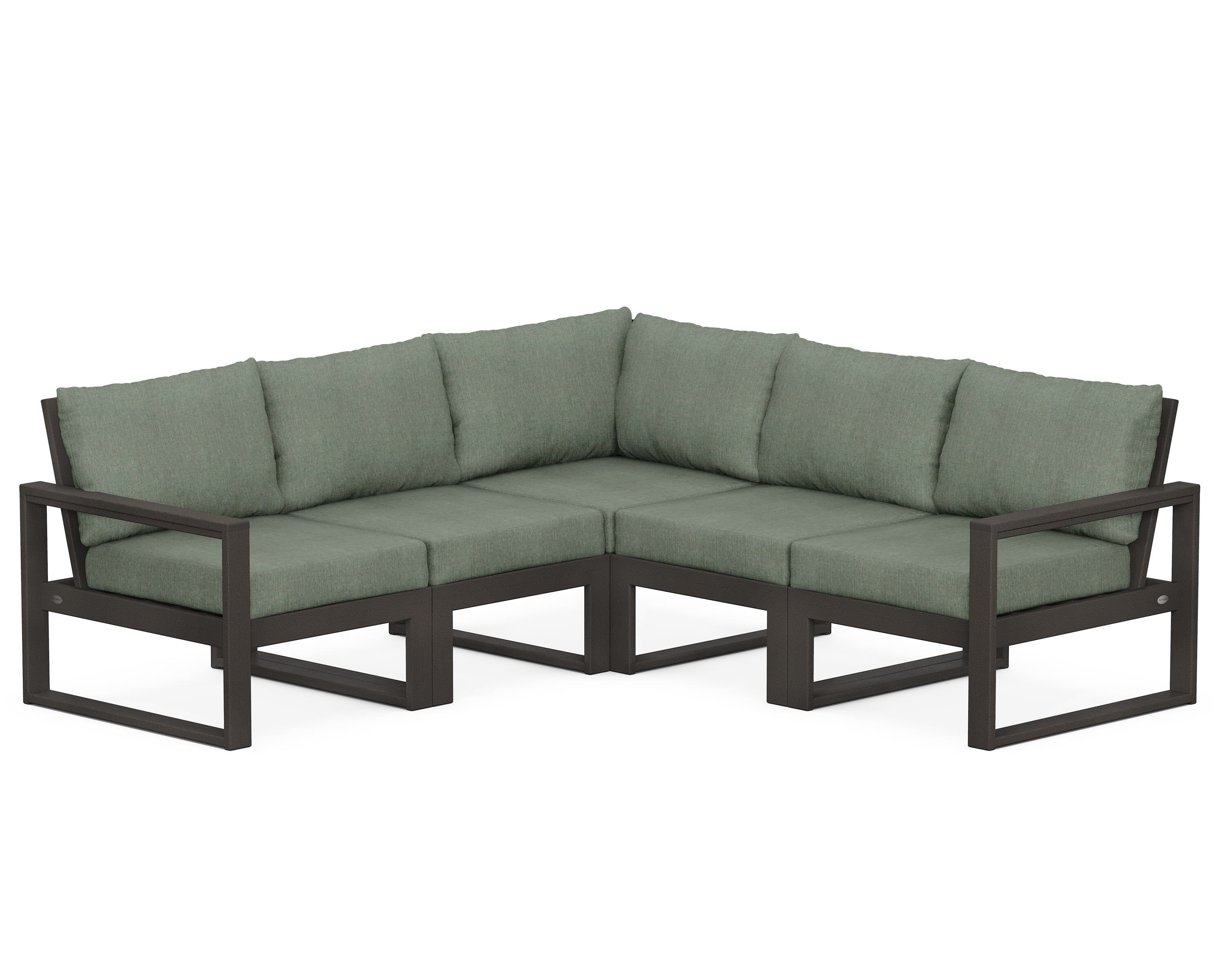 POLYWOOD® EDGE 5-Piece Modular Deep Seating Set in Vintage Coffee / Cast Sage