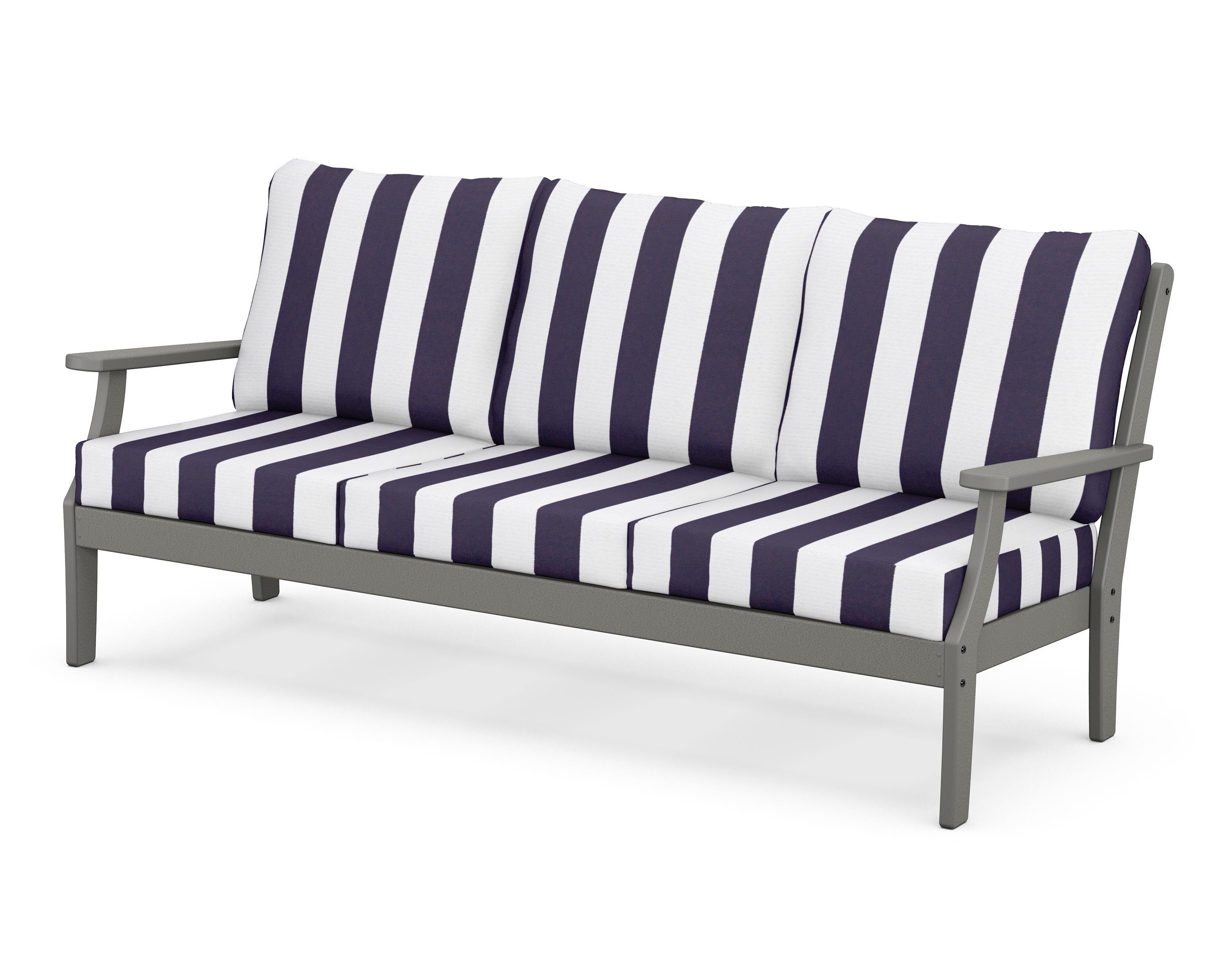 POLYWOOD® Braxton Deep Seating Sofa in Slate Grey / Cabana Stripe Navy