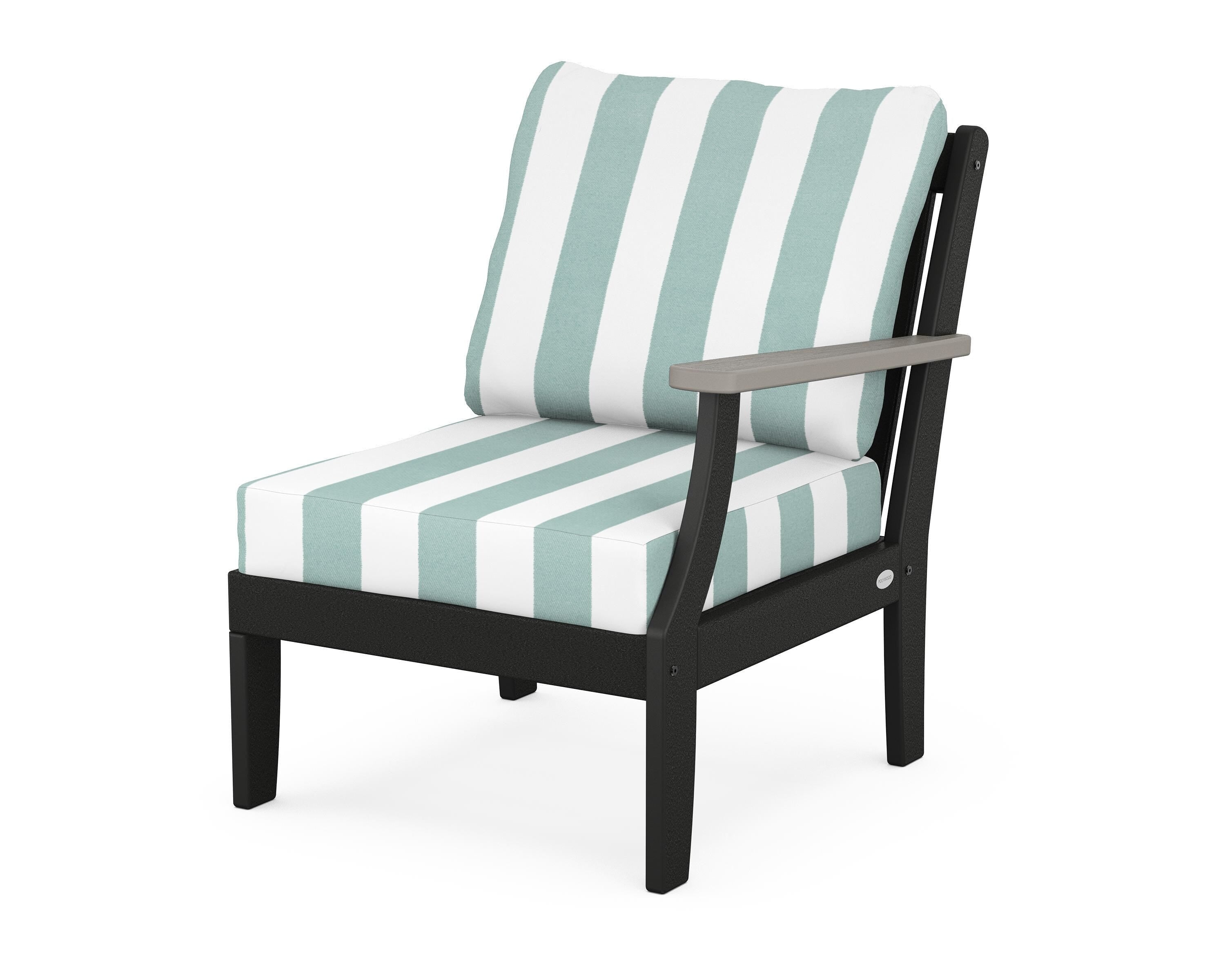 POLYWOOD® Braxton Modular Right Arm Chair in Black / Driftwood / Cabana Stripe Glacier Spa