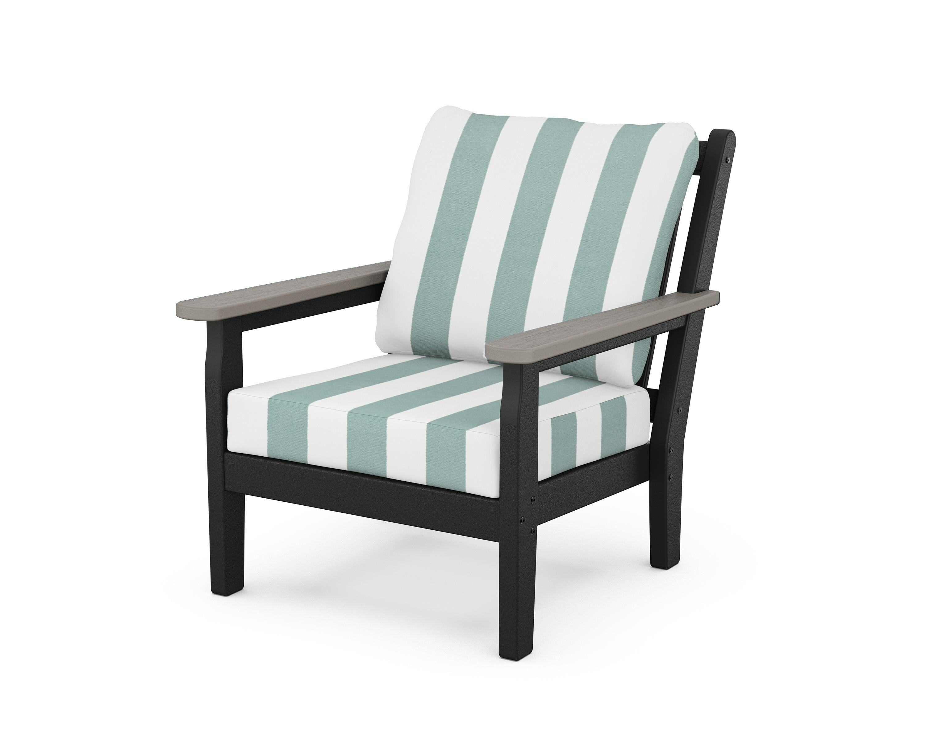 POLYWOOD® Chippendale Deep Seating Chair in Black / Driftwood / Cabana Stripe Glacier Spa
